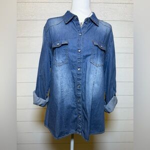 Cavalini Blue Denim Button-Down Long Sleeve Shirt Size XL